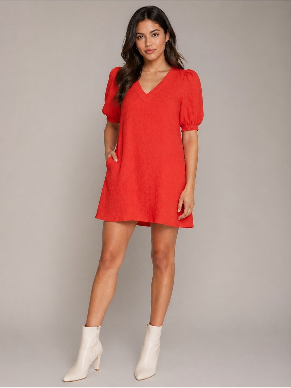 BB Dakota Red Mini Dress XS V Neck Pockets Casual Stretch Summer Brunch